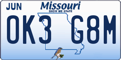 MO license plate OK3G8M