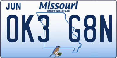 MO license plate OK3G8N