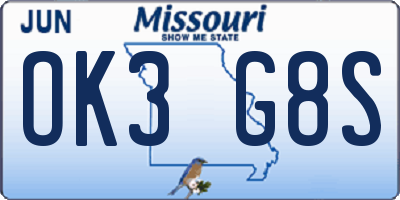 MO license plate OK3G8S