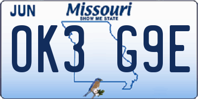 MO license plate OK3G9E