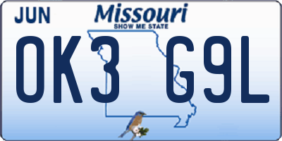 MO license plate OK3G9L