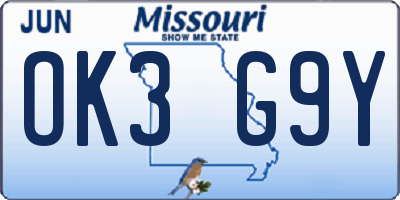 MO license plate OK3G9Y