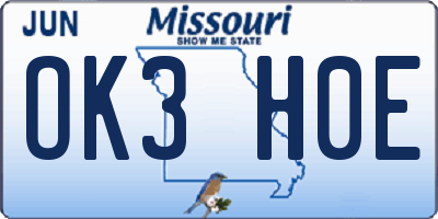 MO license plate OK3H0E
