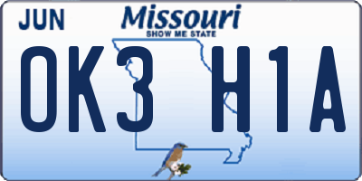 MO license plate OK3H1A