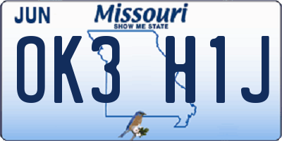 MO license plate OK3H1J