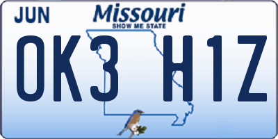 MO license plate OK3H1Z
