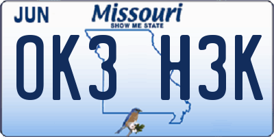 MO license plate OK3H3K