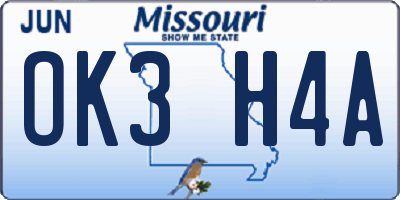 MO license plate OK3H4A
