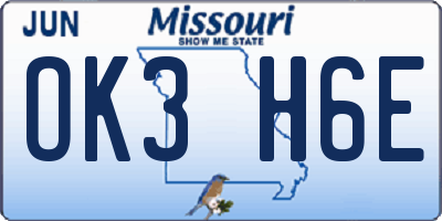 MO license plate OK3H6E