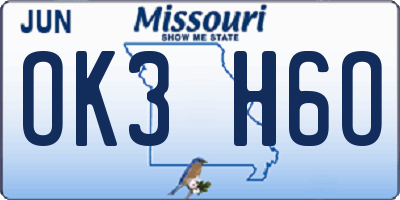 MO license plate OK3H6O