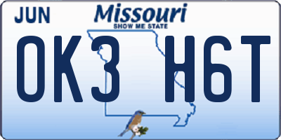MO license plate OK3H6T