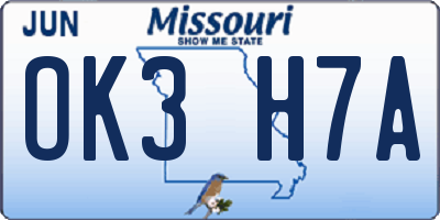 MO license plate OK3H7A