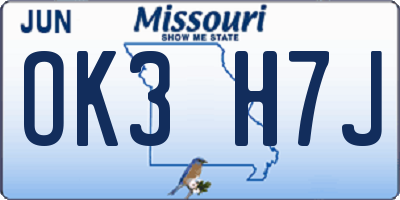 MO license plate OK3H7J
