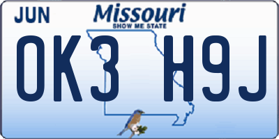 MO license plate OK3H9J