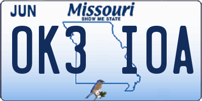 MO license plate OK3I0A