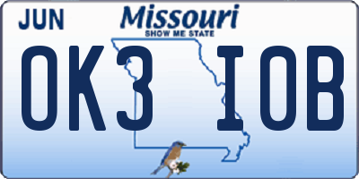 MO license plate OK3I0B