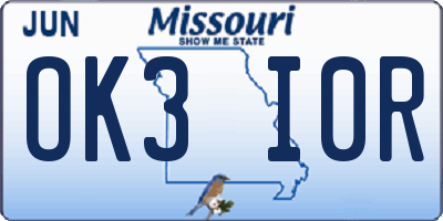 MO license plate OK3I0R