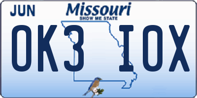 MO license plate OK3I0X