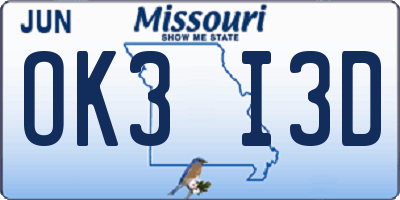 MO license plate OK3I3D