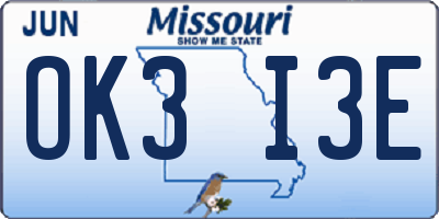 MO license plate OK3I3E