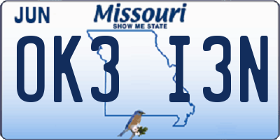MO license plate OK3I3N