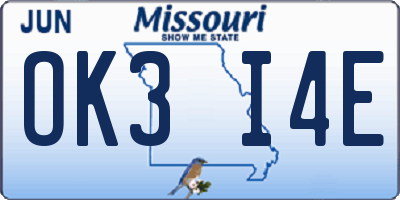 MO license plate OK3I4E