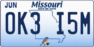 MO license plate OK3I5M