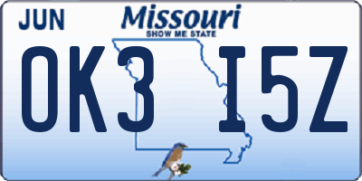 MO license plate OK3I5Z