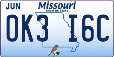 MO license plate OK3I6C