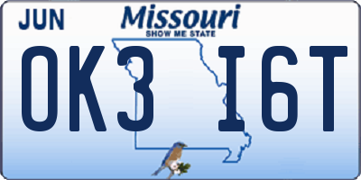 MO license plate OK3I6T