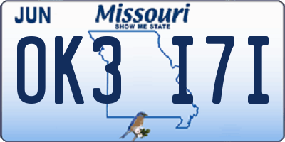 MO license plate OK3I7I