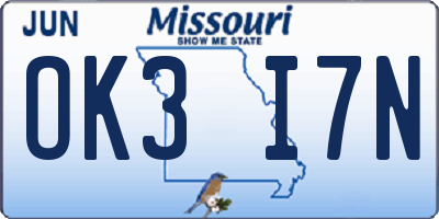 MO license plate OK3I7N