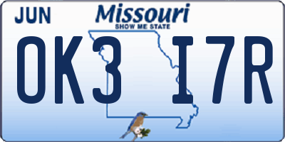 MO license plate OK3I7R