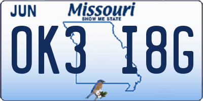 MO license plate OK3I8G