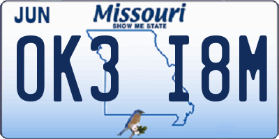 MO license plate OK3I8M
