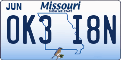 MO license plate OK3I8N