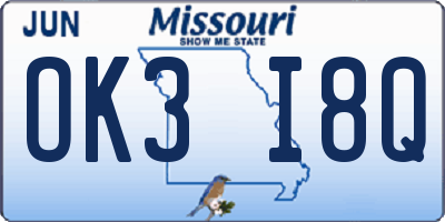 MO license plate OK3I8Q