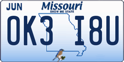 MO license plate OK3I8U