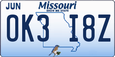 MO license plate OK3I8Z
