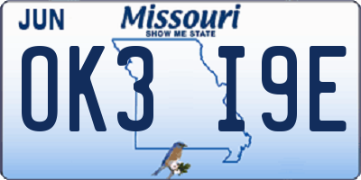 MO license plate OK3I9E