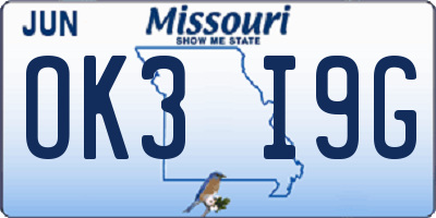MO license plate OK3I9G