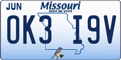MO license plate OK3I9V