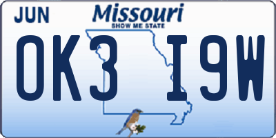 MO license plate OK3I9W