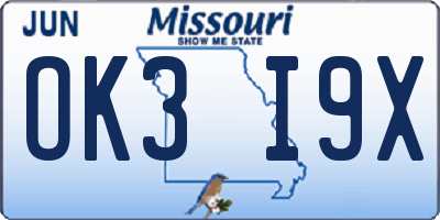 MO license plate OK3I9X