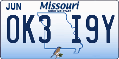 MO license plate OK3I9Y