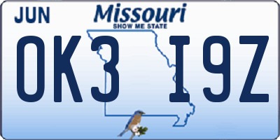 MO license plate OK3I9Z