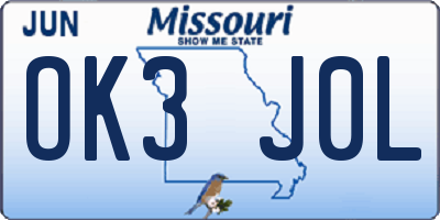 MO license plate OK3J0L