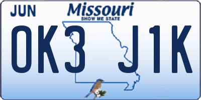 MO license plate OK3J1K