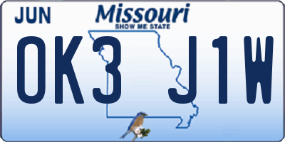 MO license plate OK3J1W