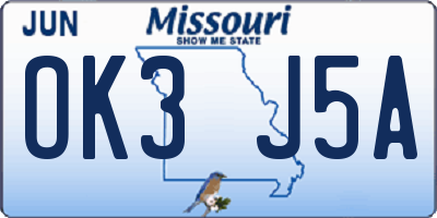 MO license plate OK3J5A